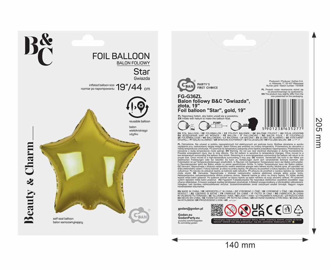 Foil balloon "Star" , gold, 18"